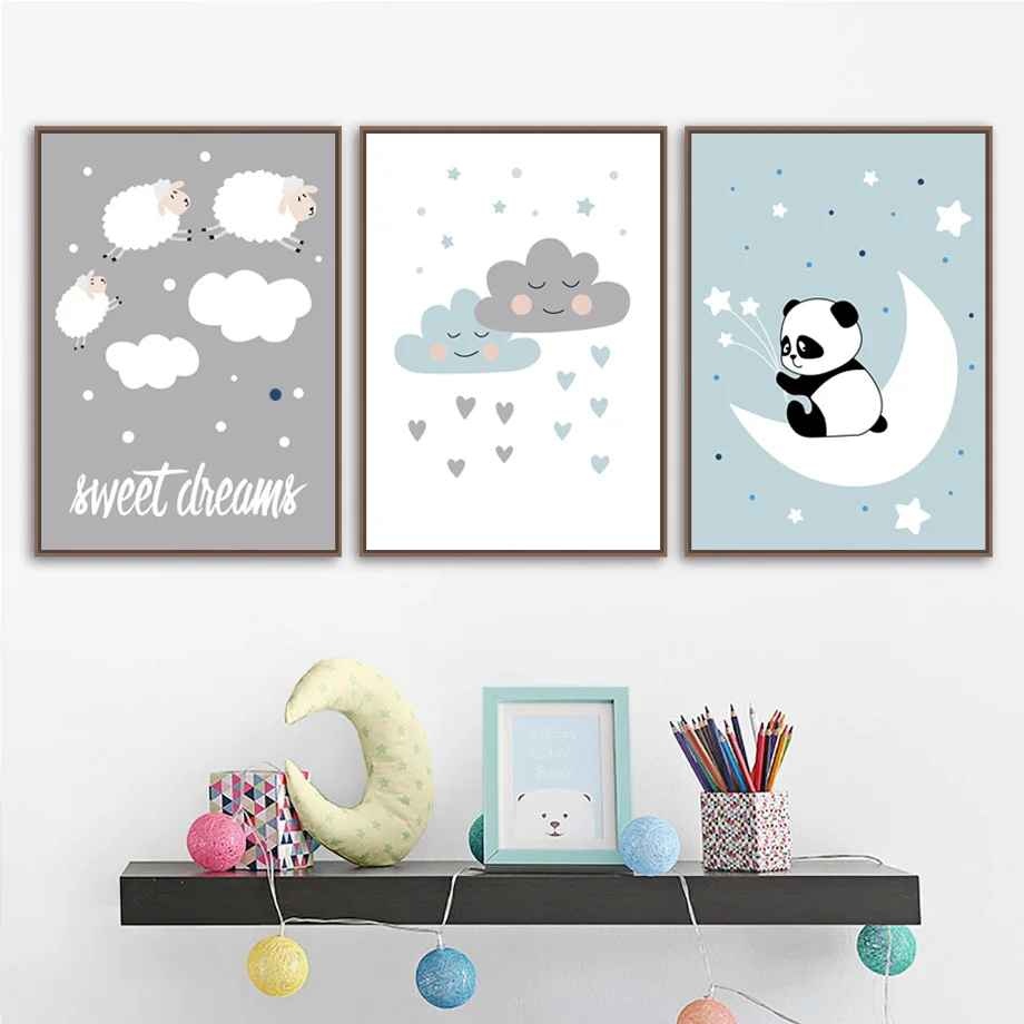 Cloud Panda Sheep Wall Art Canvas Painting Nordic Posters Prints Wall Art Canvas Painting Nordic Posters