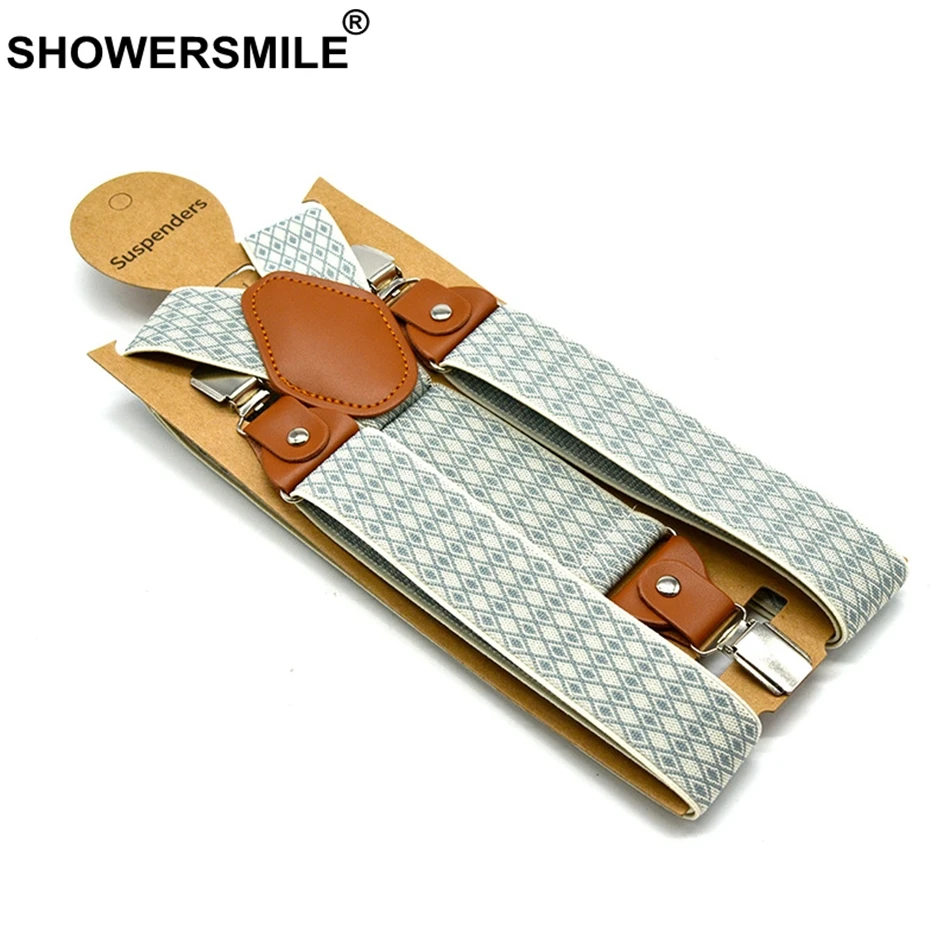 SHOWERSMILE брюки на подтяжках для мужчин и женщин широкий 3,5 см Argyle 3 зажимы подвески ремни бежевый жаккард регулируемые мужские подтяжки