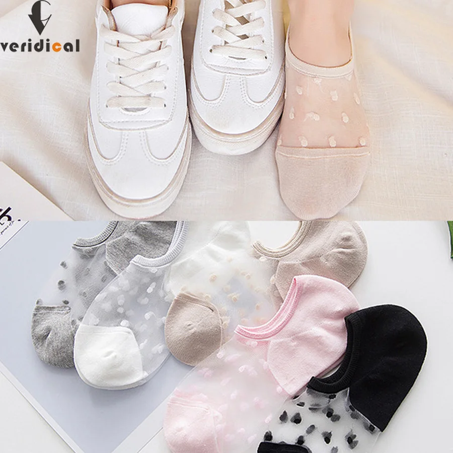 

VERIDICAL spring and summer woman boat socks transparent Glass wool breathable novelty socks ankle invisibles socks 5 pairs/lot