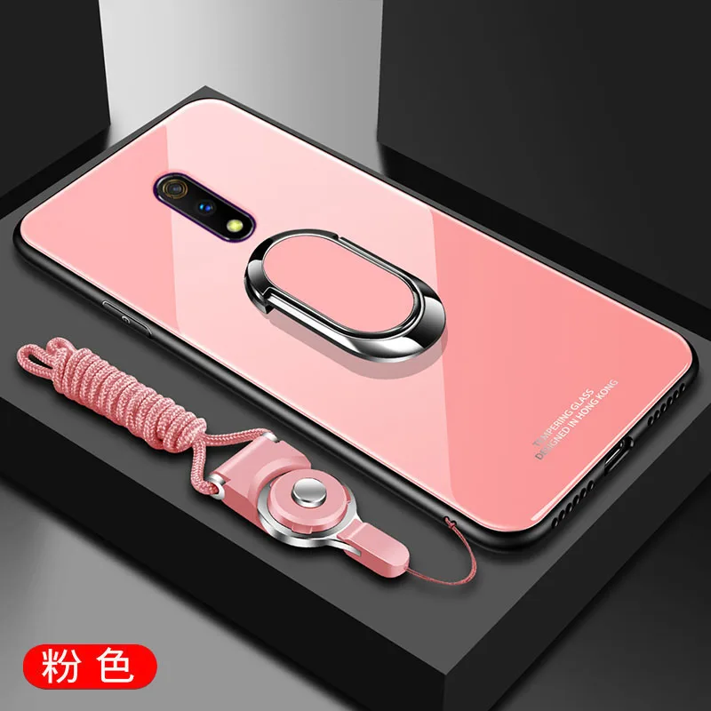 Для OPPO Realme 3 Pro чехол Роскошный Жесткий закаленное стекло с подставкой Кольцо Магнит защитный чехол на заднюю панель для realme 3 3pro оболочка - Цвет: pink