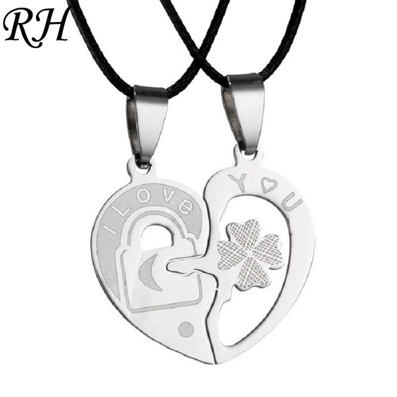 

2 pcs/pair 316L Stainless Steel Couple Necklaces For Lover Girlfriend Key Lock Valentine's Day Necklace Paired Pendants Jewelry