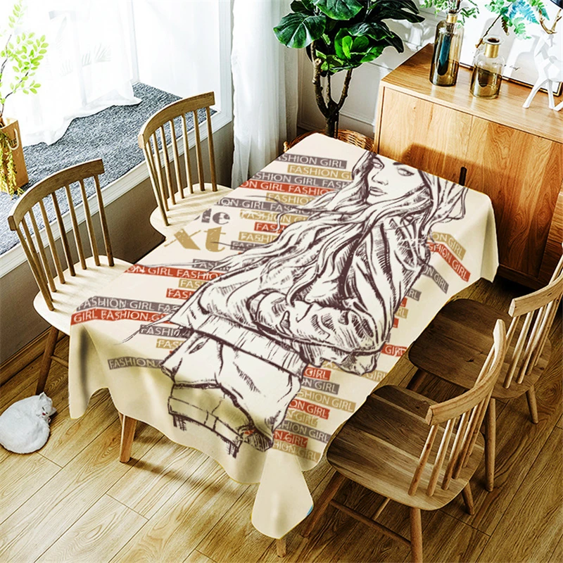 

Fashion Girl Tablecloth Cartoon Pattern for Children Polyester Comfortable Waterproof Table Cloth Cover for Home
