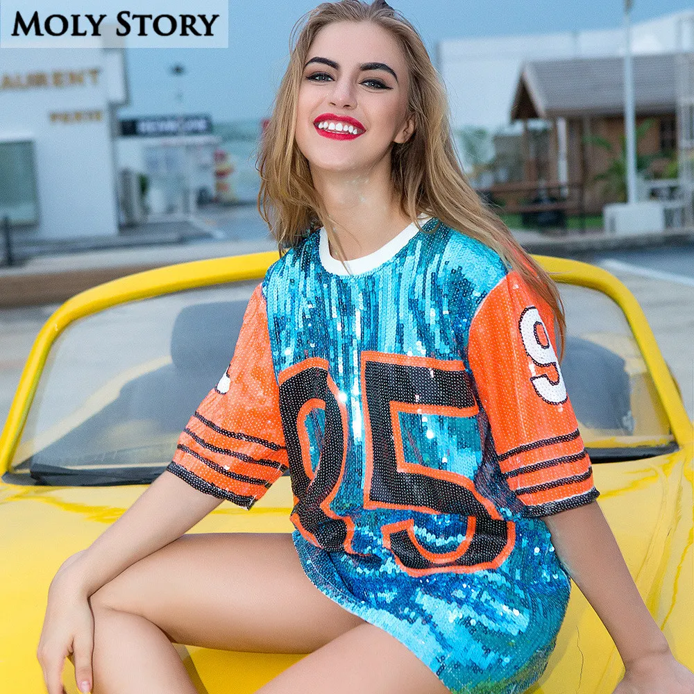 الترتر الأعلى النساء الورك البوب المتضخم تي شيرت ليلة نادي الرقص ارتداء