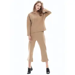 Мода 2017 Осень Новый капюшоном воротник свитера Широкие брюки Для женщин Наборы для ухода за кожей Повседневное Стиль Для женщин Костюмы