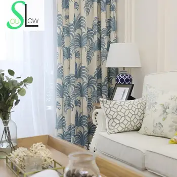 

Slow Soul Blue Green Yellow Modern Simple Printed Cotton Curtain Fabric Geometric Curtains For Bedroom Ready Made Living Room