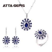 Синий сапфир, Стерлинговое Серебро, набор украшений для женщин, свадебные украшения, юбилей, празднование, подарки, S925 ювелирные изделия