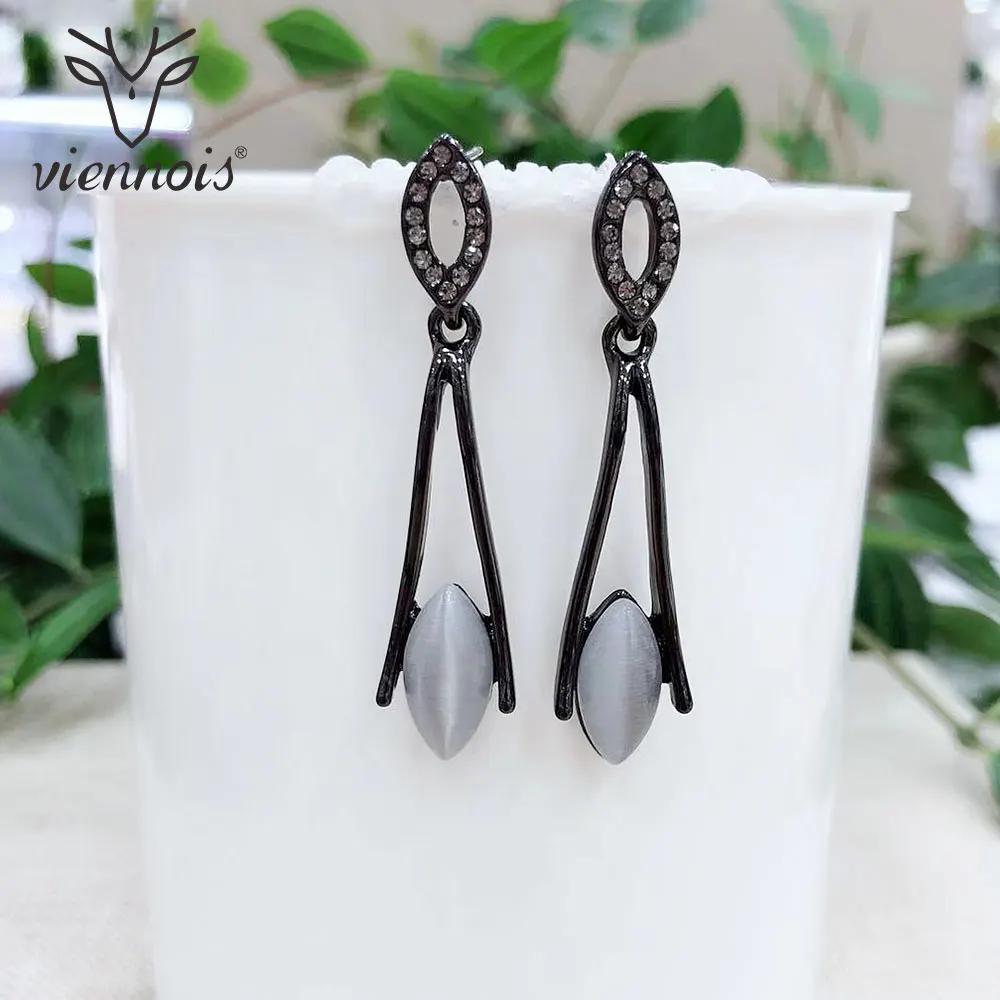 

Viennois Black & Gold Color Dangle Earrings For Women Wedding Opal Stone Earrings Fashion Jewelry 2019