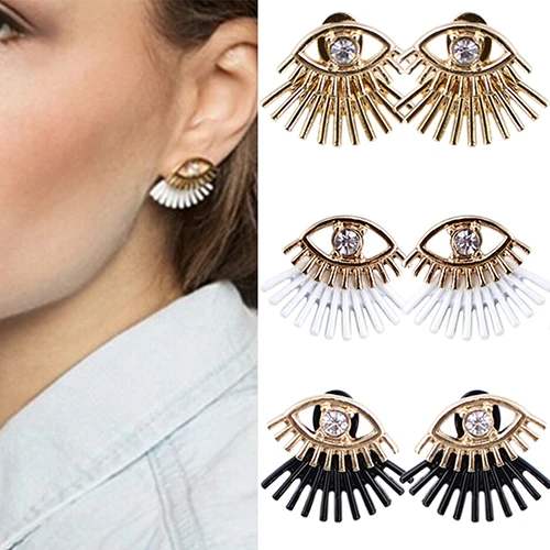 Bluelans Women's Vogue Eyes Eyelash Rhinestone Ear Studs 2 Layers Earrings Party Jewelry