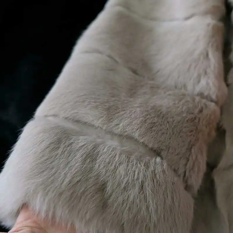 Женская Шуба из натурального кроличьего меха с воротником стойкой|real fur coat|rabbit