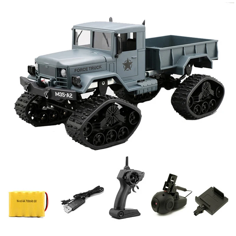 1:16 Full-scale RC Military Truck with WiFi HD Camera FPV Real-time Transmission 4WD Replaceable Tire High Speed RC Car - Color: with camera blue