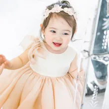 Новинка года Платье для маленьких девочек без рукавов 1 лет для маленьких девочек s платье для девочек на день рождения розовый шифон Vestido для крестин Платья для женщин