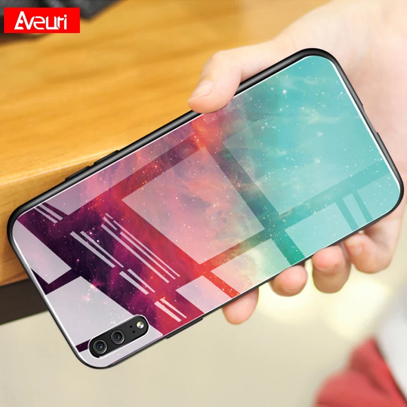 

Luxury Colorful Phone Case For Huawei Y6 Y7 Prime Y9 2018 Coque Tempered Glass Back Cover Cases For Huawei Y7 Y9 Prime Y5 2019