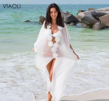 New Honeymoon Dress Beach Cover up Dress Lace Beach Tunic Pareos Swimwear Women 2018 Bikini cover up Chiffon Swimsuit Cover up openwork lace cover up dress