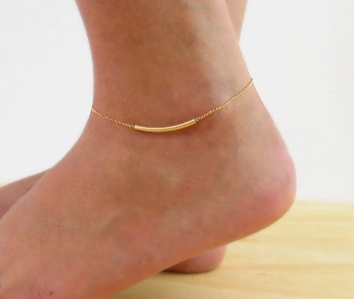 Gold Filled Curve Tube Ankle Bracelet Layering Anklet Delicate Dainty