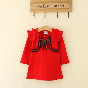 

Kids Girls Cartoon Dress Princess Floral Embroidery Bow Ruffle Sleeve Dress 2018 Party Wedding Infant Children Clothes JN639