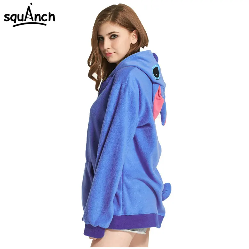  Women's Hoodies Blue Stitch Sweatshirt Anime Cartoon Lilo Stitch Jacket Street Wear Winter Hooded Z