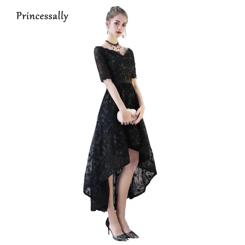 Shiny Black Lace Prom Dresses, Black Lace Formal Graduation Dresses –  morievent