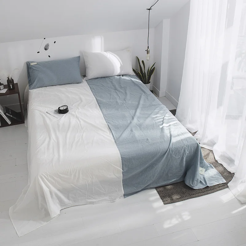 

Light White Blue Pattern Stitching 3Pce Bed Sheet Soft Queen King Bed Fitted Bed Sheet Set Bedclothes Home Textile Sheet Set