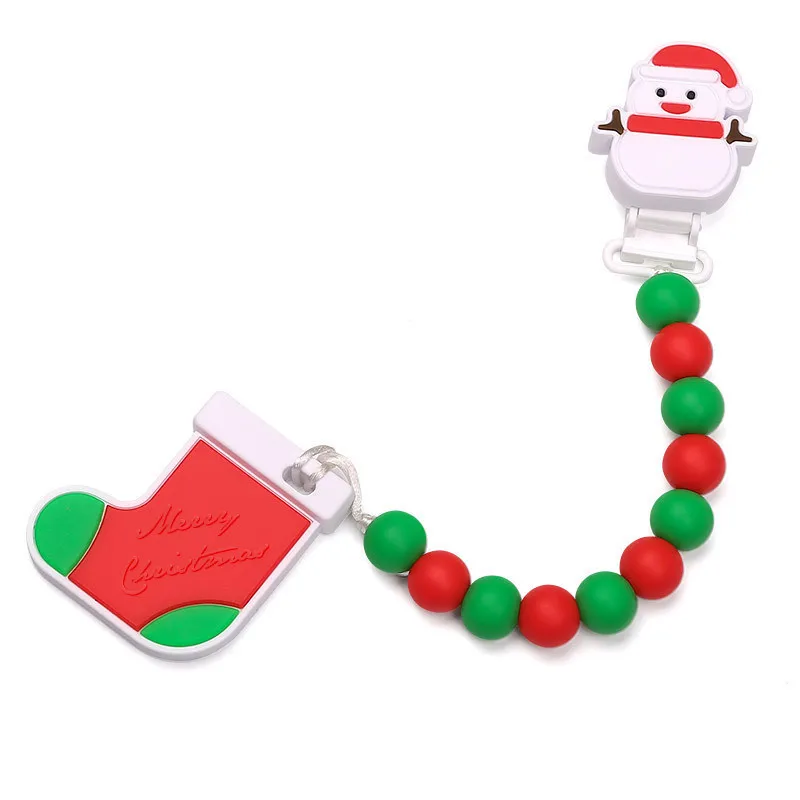 Рождественские носки Снеговик прищепка для соски аксессуар, без БФА, силиконовый Детские Прорезыватели для зубов кулон рождественские украшения