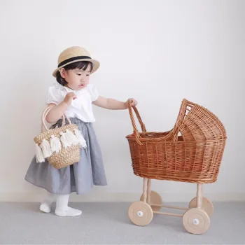 

Hot Popular Vine Vintage Newborn Baby Doll Studio Photography Props Classical Style Stroller Trolley Pretend Play Toys