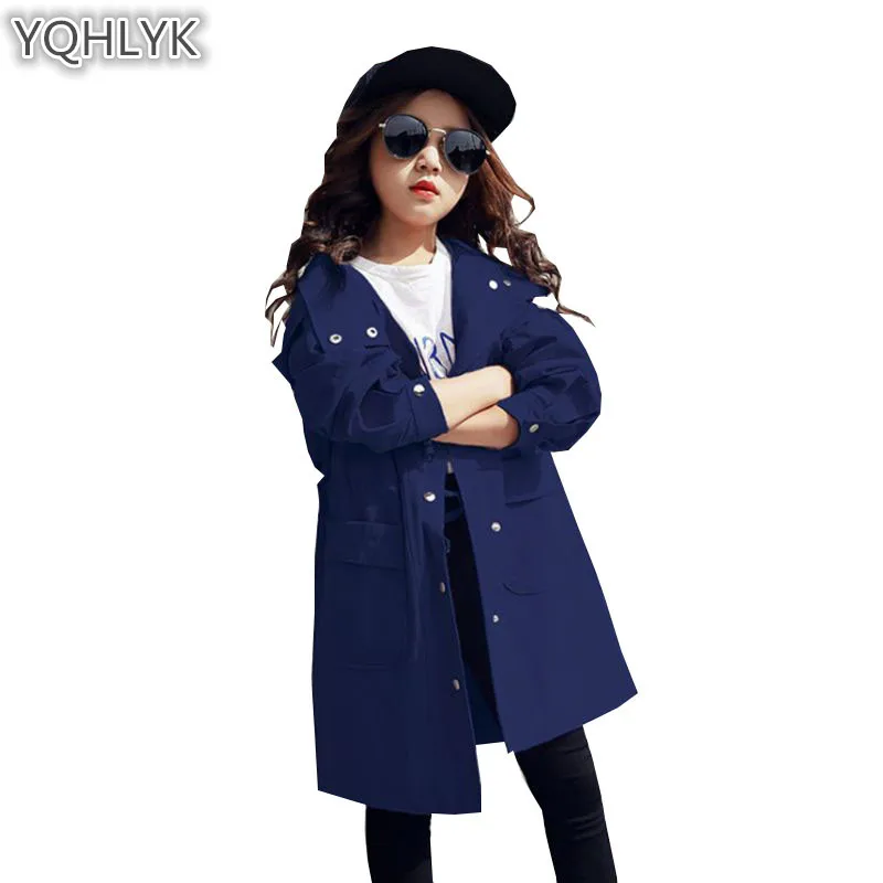 

New Fashion Spring Autumn Girls Coat 2018 Korean Children Hooded Windbreaker Jackets Casual Generous Kids Clothes W30
