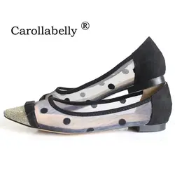 2018 Новый Carollabelly черные модные Дизайн Для женщин Туфли без каблуков летняя сетчатая обувь для вечеринки, свадебные туфли