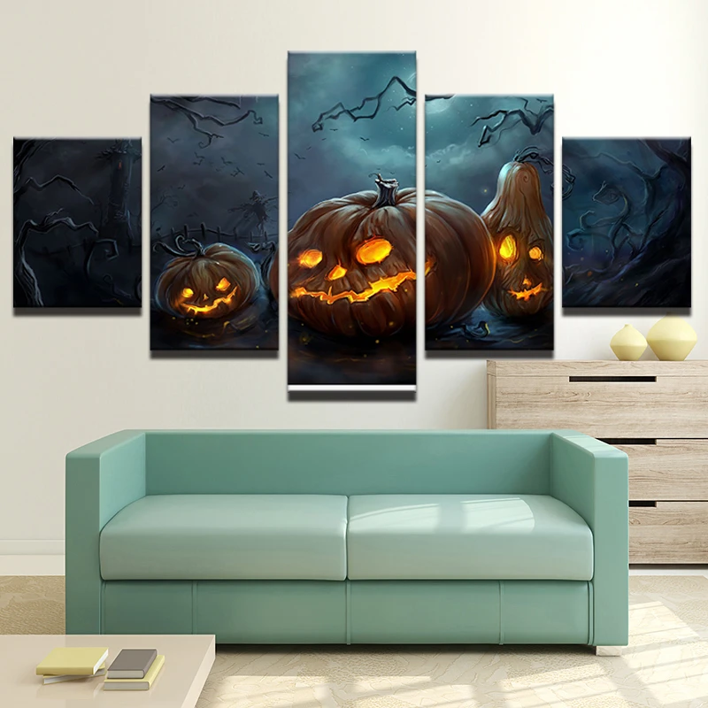 Hdプリントキャンバスハロウィン絵画家の装飾モジュラー5パネルパンプキンパイ画像壁アートプリントパネルポスター用リビングルーム Hd Prints Printed Canvaswall Art Print Aliexpress