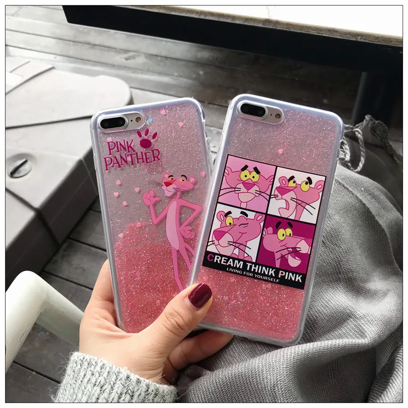 SoCouple Pinke Panther Guicksand Phone Case for iphone 7 7Plus 8 8plus X Dynamic liquid Glitter TPU For 6 6s 6Plus |