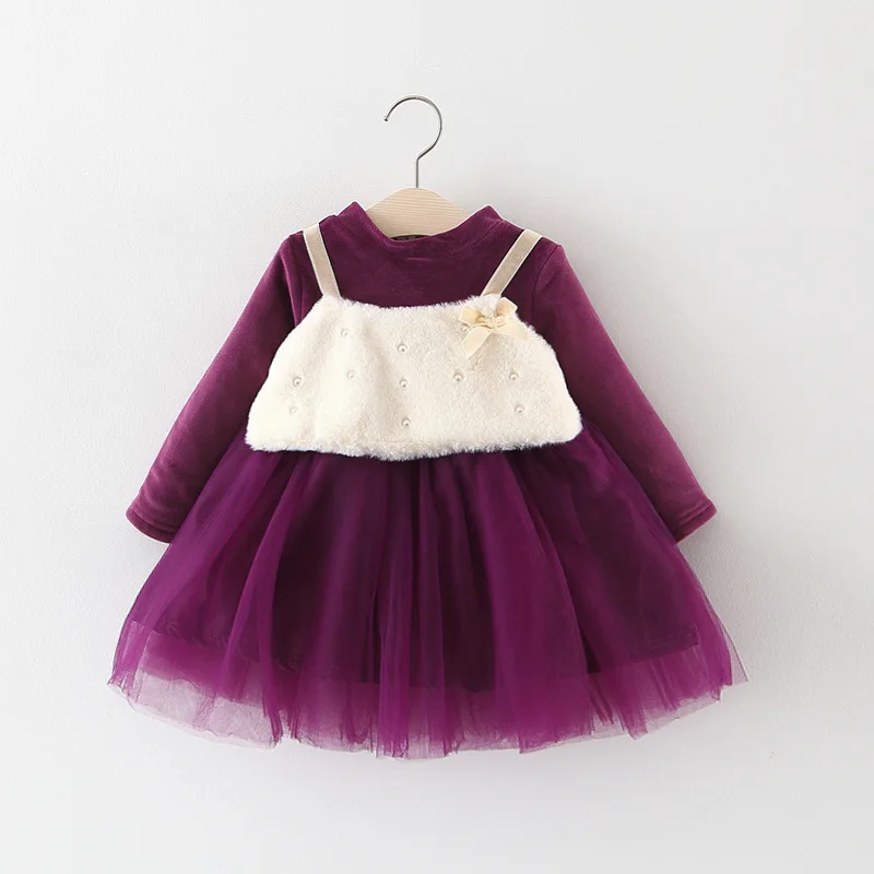 winter Baby girls clothes Thicken Dresses Autumn stitching newborn