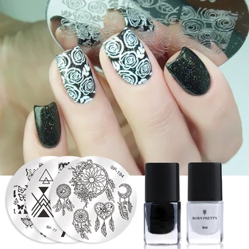 

BORN PRETTY Floral Nail Stamping Template Stamping Polish Flower Round Wave Line Checked Nail Stamping Plate
