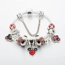 Annapaer minnie coração charme pulseira para jóias femininas diy mickey pingente caber pulseira original para presentes femininos b19003
