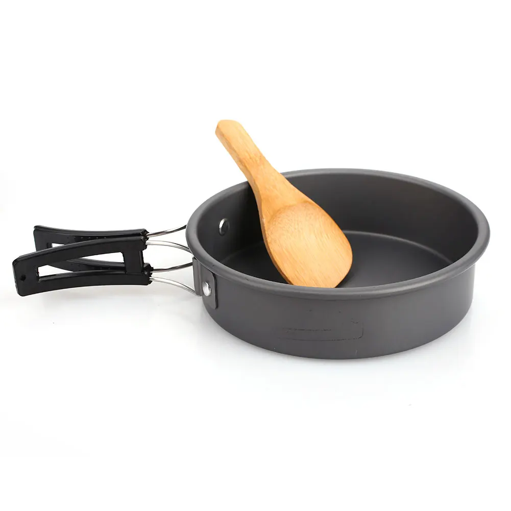 Cocina Picnic olla fuerte caminata herramienta tazón de aleación de aluminio negro 8 piezas traje al aire libre Pot Camping de utensilios de cocina de campamento de Pan