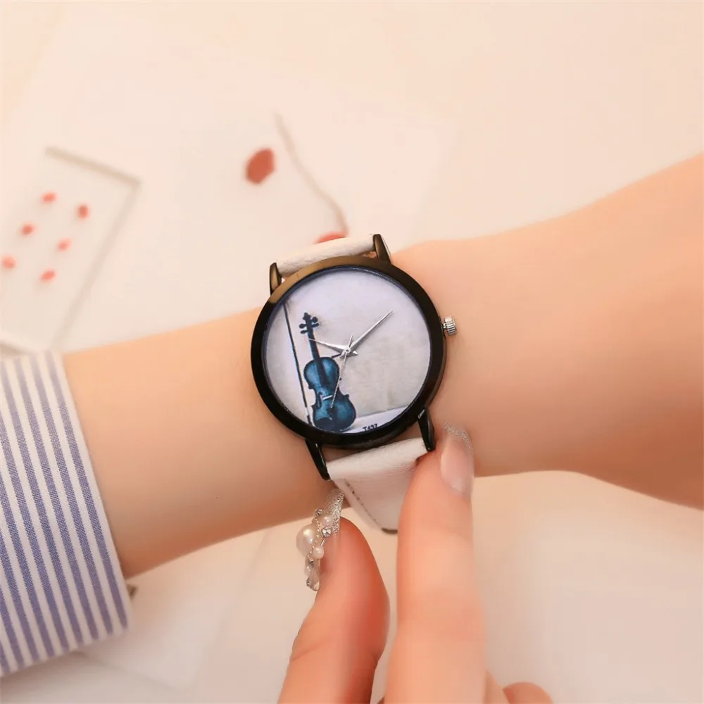

Temperament Violin Pattern Ladies Watch Quartz Movement Clock Everyday Work is Very Suitable For Women's Watches Kol Saati@50