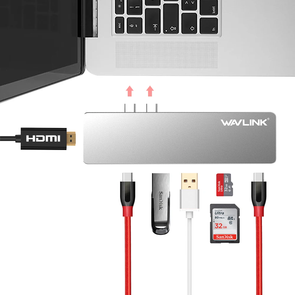 Wavlink type C USB концентратор с двумя портами 3 0 Алюминиевый кардридер 4K HDMI SD/Micro SD слот