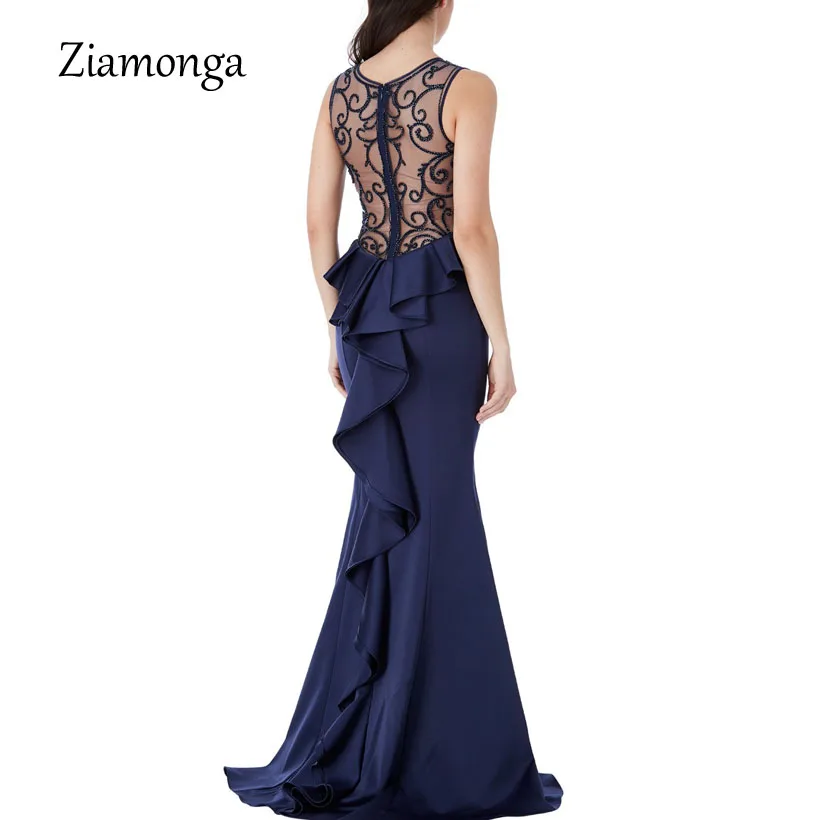 

Ziamonga Women Long Party Dress Summer Ruffles Mesh Sleeveless Sexy Dress Backless Package Hip Bodycon Mermaid Vestido De Festa