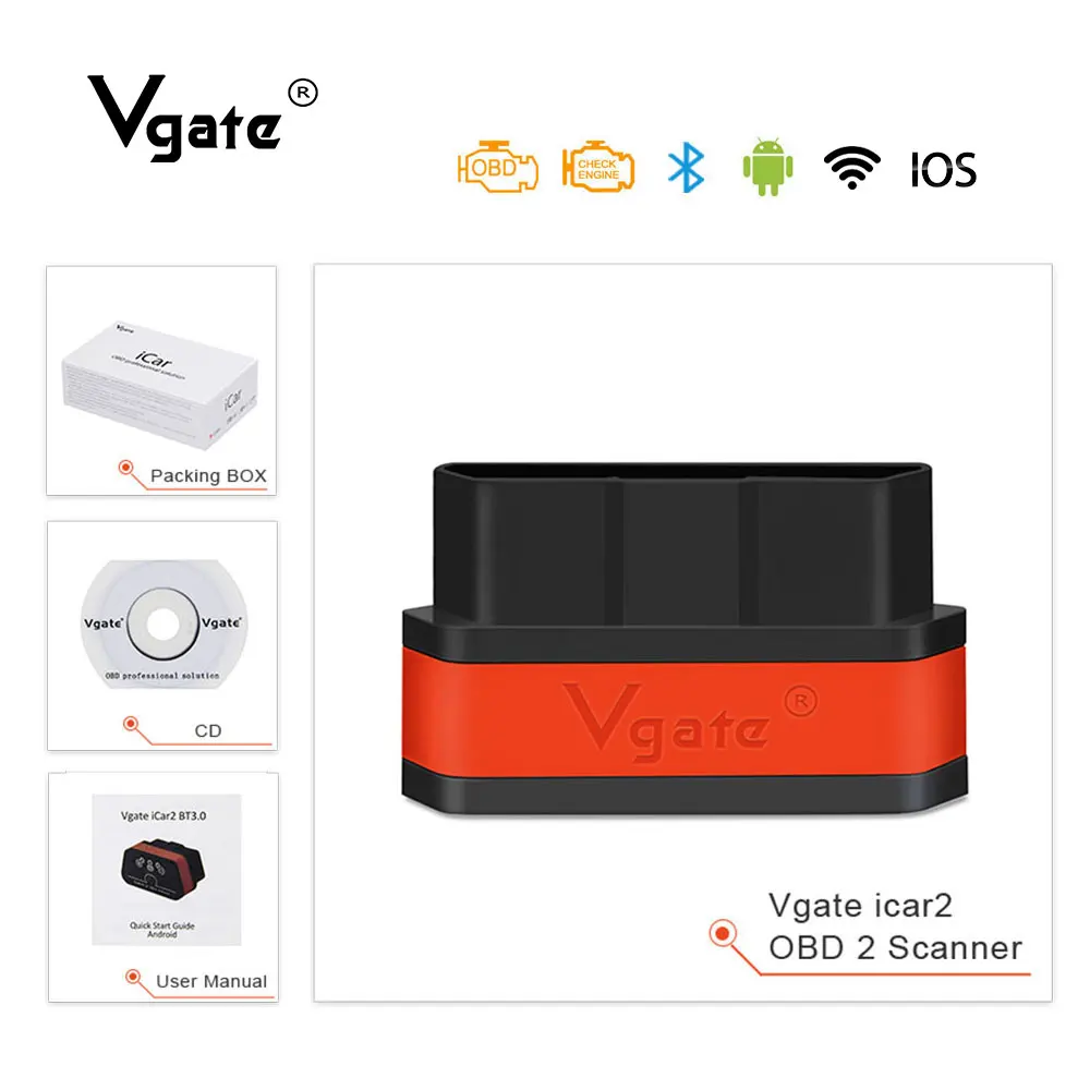 

Vgate icar2 ELM 327 V2.1 Bluetooth/WIFI diagnostic tool obd2 scanner for IOS/Android/PC support J1850 Protocol obdii code reader