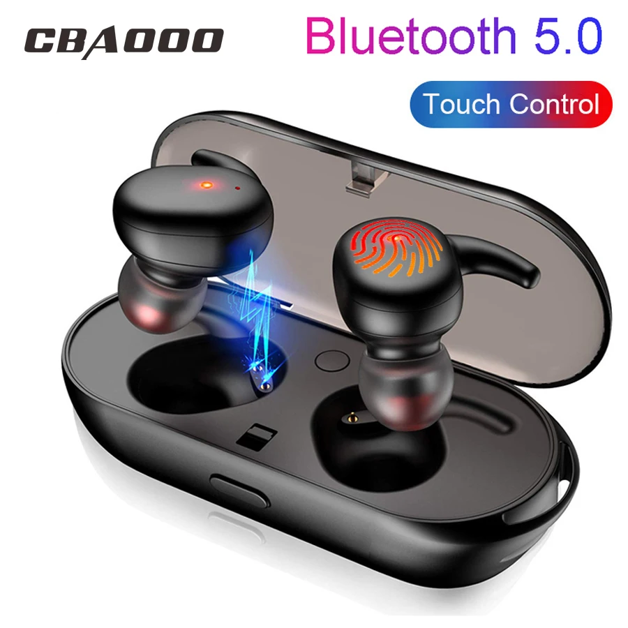 Bluetooth наушники CBAOOO T2S TWS V5.0, беспроводные наушники Blutooth EarphoneTouch, стереогарнитура с микрофоном и зарядным устройством