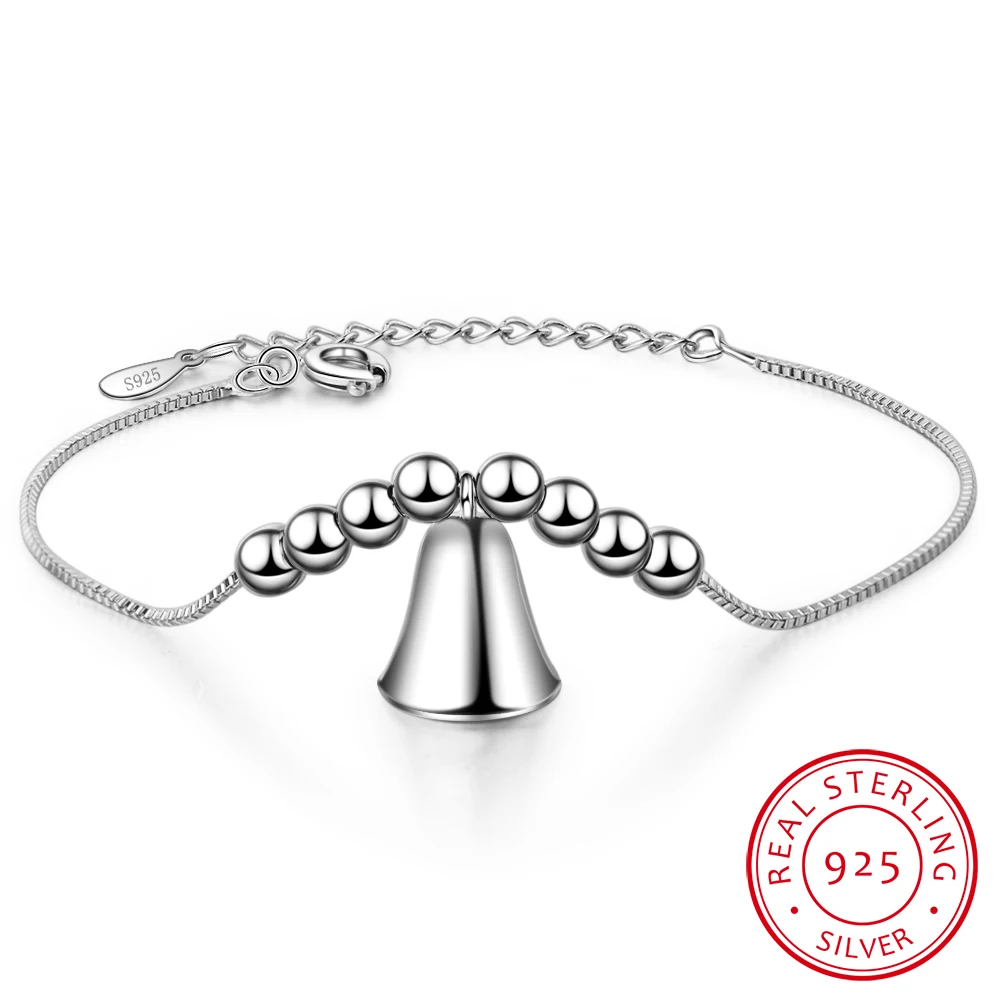 

925 Sterling Silver Charms Beads Bracelets Cute Little Bell Bracelet For Women Pulseira Feminina Present S-b220