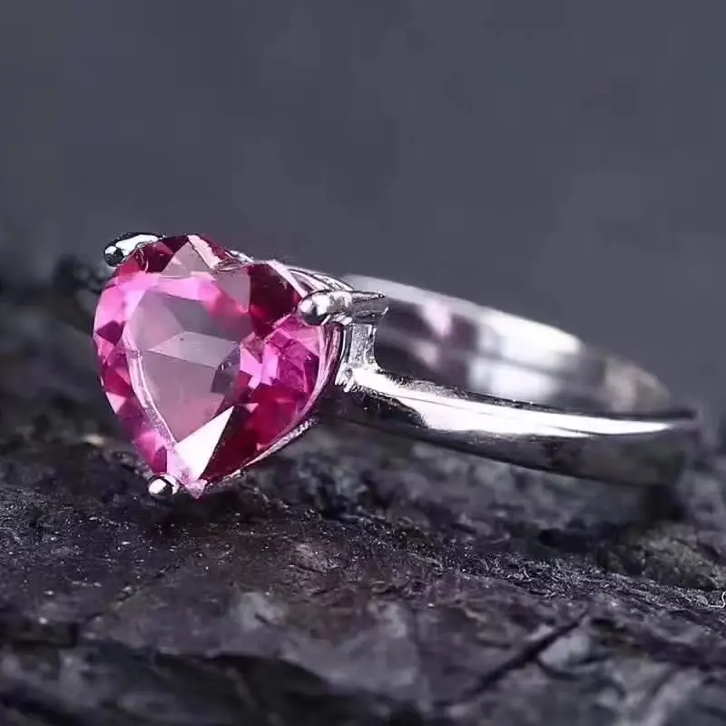 Natural pink topaz stone Ring s925 sterling silver heart fine Jewelry