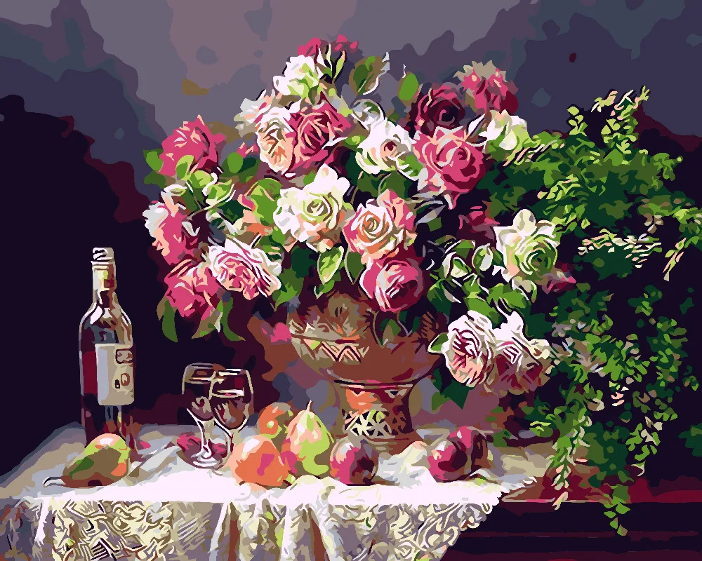 Hq Coloré Rose Dans Un Vase Table Fleur Numérique Peinture à