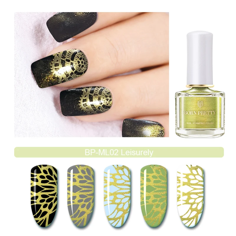 Лак для стемпинга BORN PRETTY Green Series пластина дизайна ногтей с агатом и мелодией