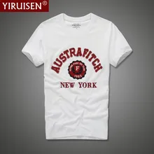 Бренд yiruisen одежда мужская футболка Мода o-образным вырезом Повседневная надпись блузка с заплатками мужские летние повседневные футболки