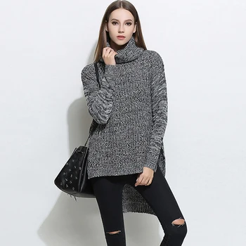 

Womens Knitwear 2017 New Winter Long Sleeve Patchwork Set Head Turtleneck Loose Soild Pullover Sweater Casaco Feminino Jackets