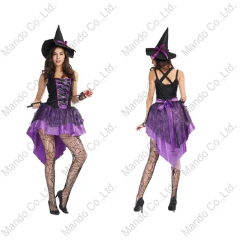 

Women Sexy Purple Witch Cosplay Swallowtail Dress halloween costume outfit Suit