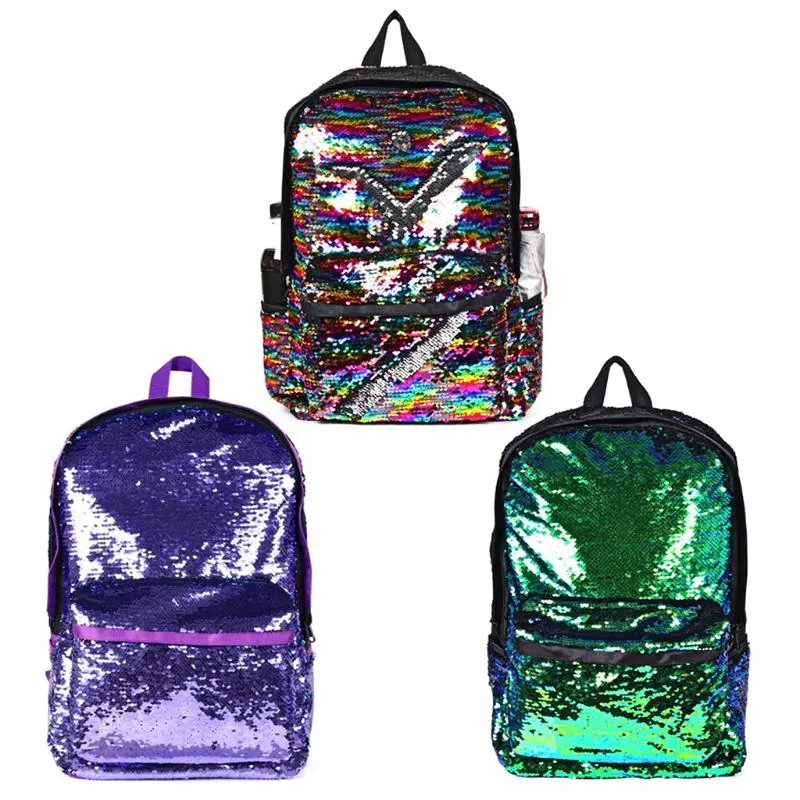 

THINKTHENDO Glitter Mermaid School Bookbag Sequined Backpack for Girls and Boys Women School Bags for Teenage Girls
