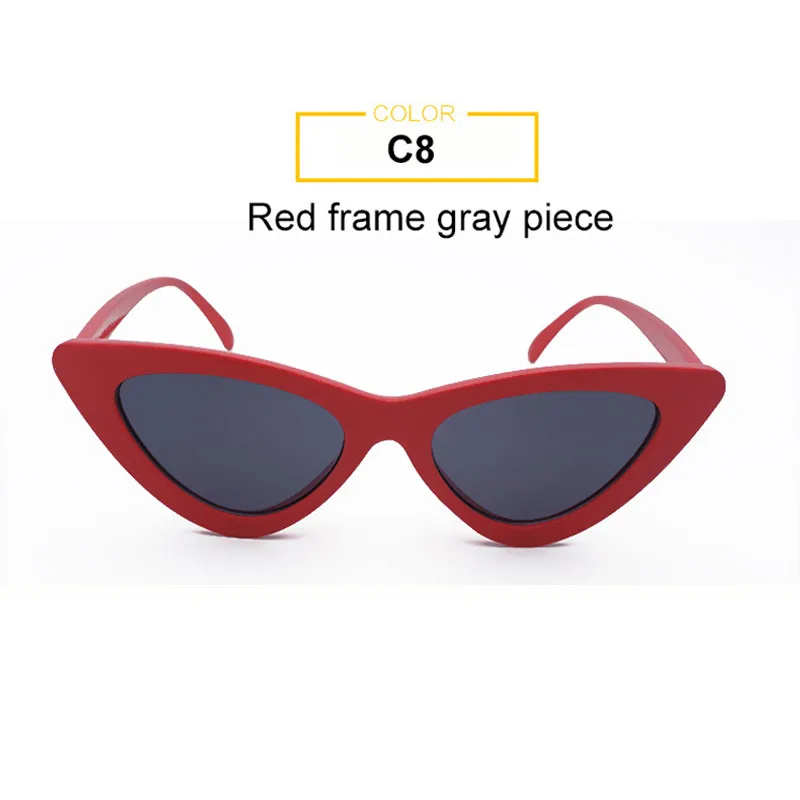Брендовые женские солнцезащитные очки "кошачий глаз", новая мода, треугольная оправа небольшого размера, красные, черные, розовые, яркие цвета, солнцезащитные очки UV400 - Цвет линз: Red Gray