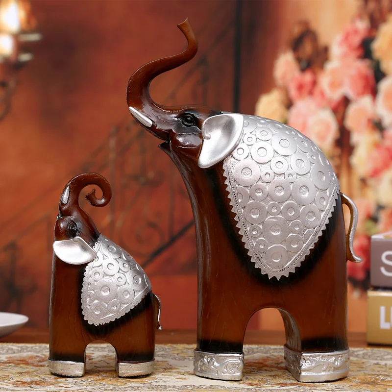 2 Pcs European Elephant Crafts Retro Living Room Tv Decoration