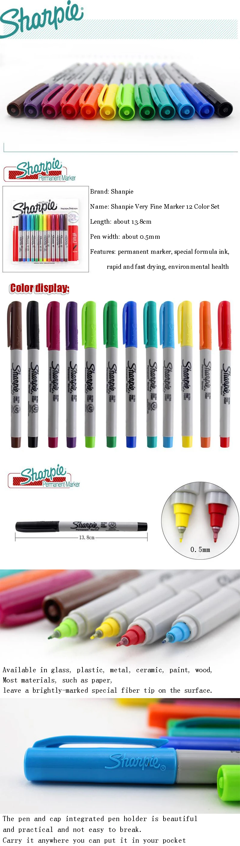 12 шт. Sharpie 37175 Marcador 12 цветов 0,5 мм Sanford Libre De Polvo Marcador Marca Pluma Marcador De color Conjunto De Marcador