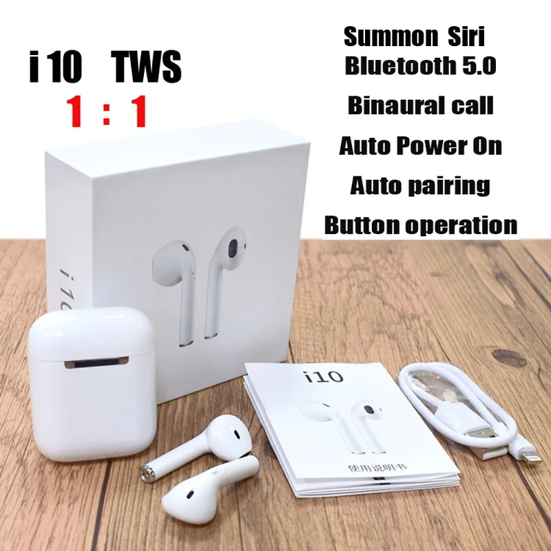 Беспроводные спортивные мини наушники i10 TWS 2019 Bluetooth 5 0 3D супер стерео бас для IOS