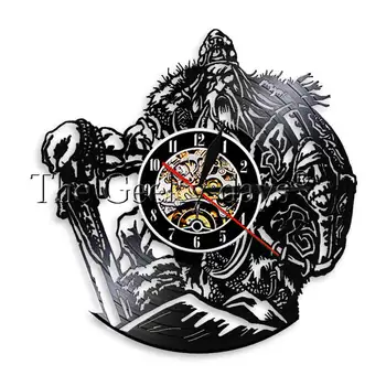 

Scandinavian Mythology God OdinViking Warrior With Sword Shield Vinyl Record Wall Clock Barbarian Warrior Wall Art Decor Clock